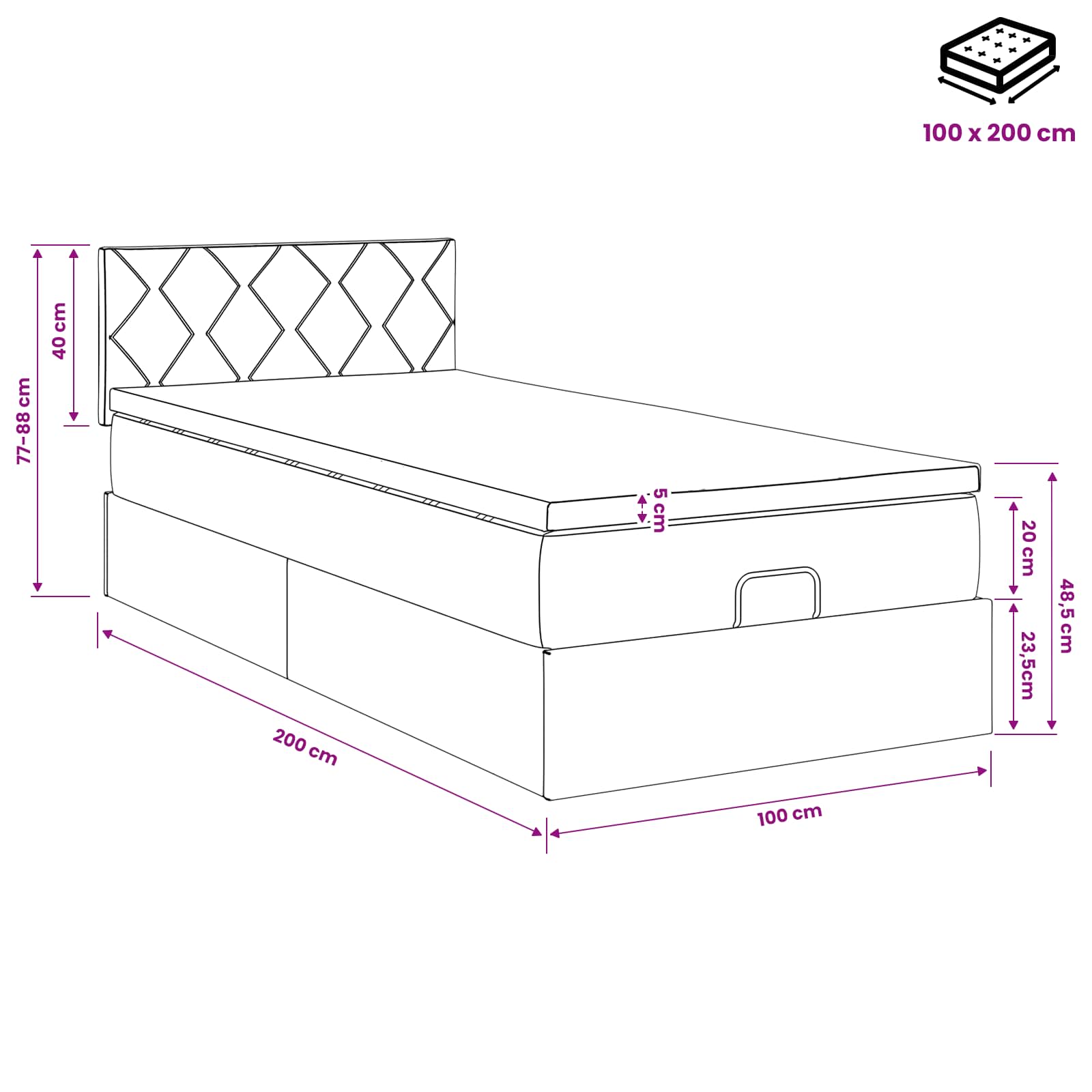Ottoman bed met matras met hoofdeinde Taupe 100 x 200 cm Stof