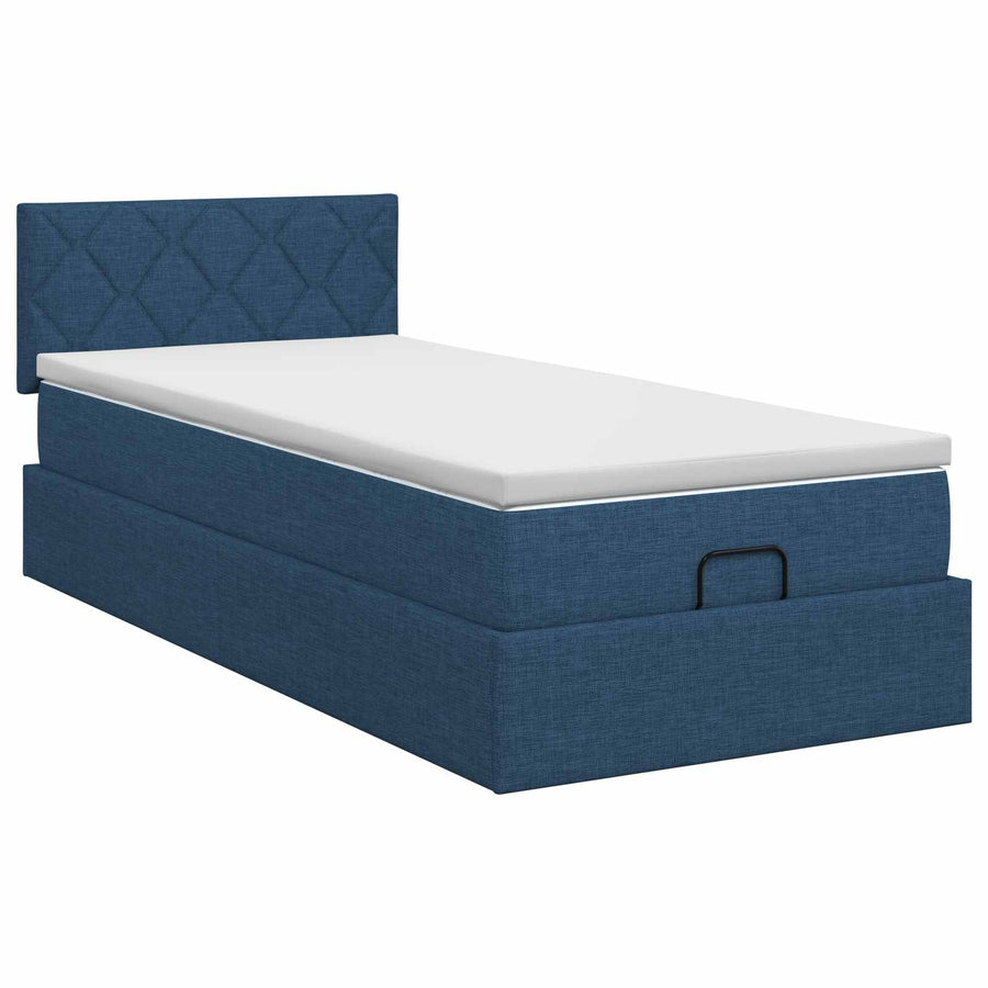 Ottoman bed met matras met hoofdeinde Blauw 100 x 200 cm Stof