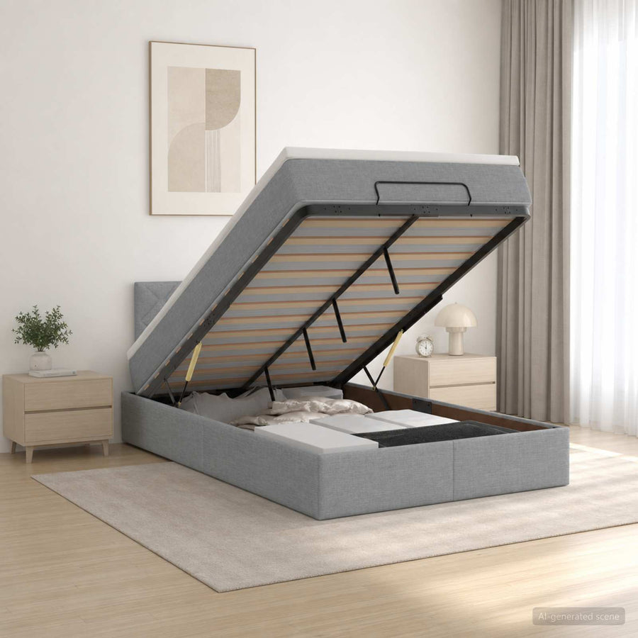 Ottoman bed met matras Lichtgrijs 120 x 190 cm Stof