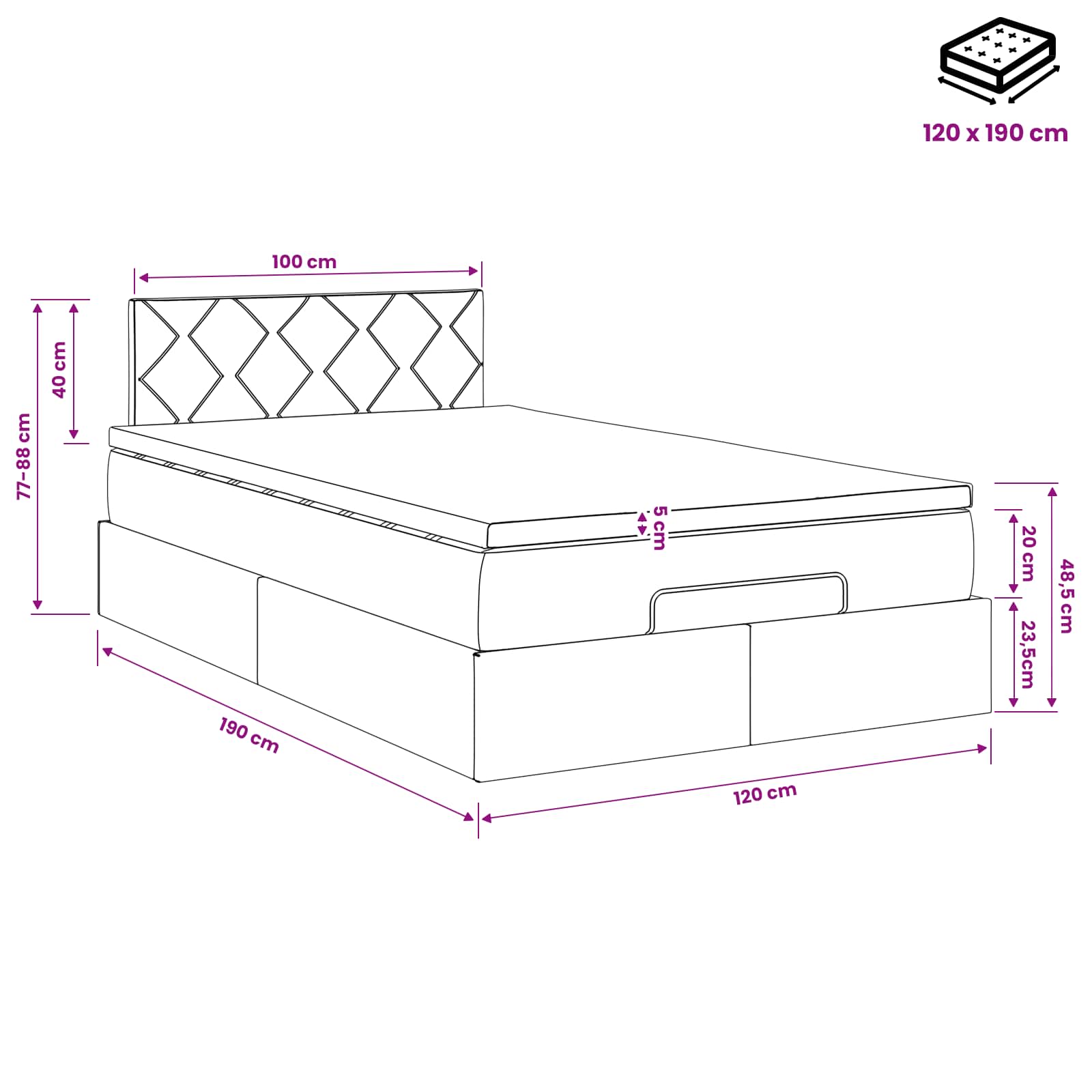 Ottoman bed met matras Crèmekleurig 120 x 190 cm Stof