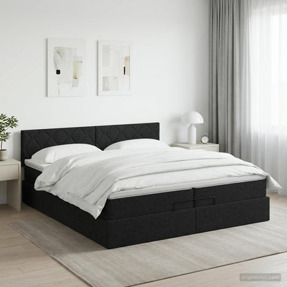 Ottoman bed met matras met hoofdeinde Zwart 200 x 200 cm Stof