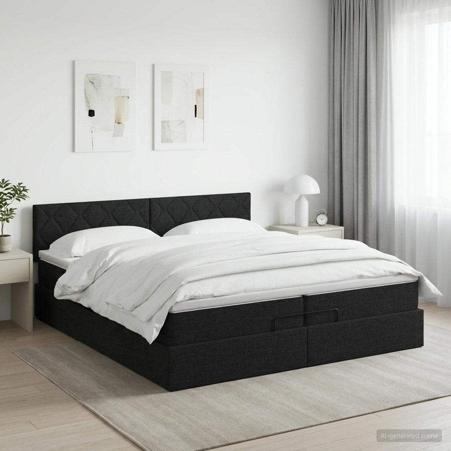 Ottoman bed met matras met hoofdeinde Zwart 200 x 200 cm Stof