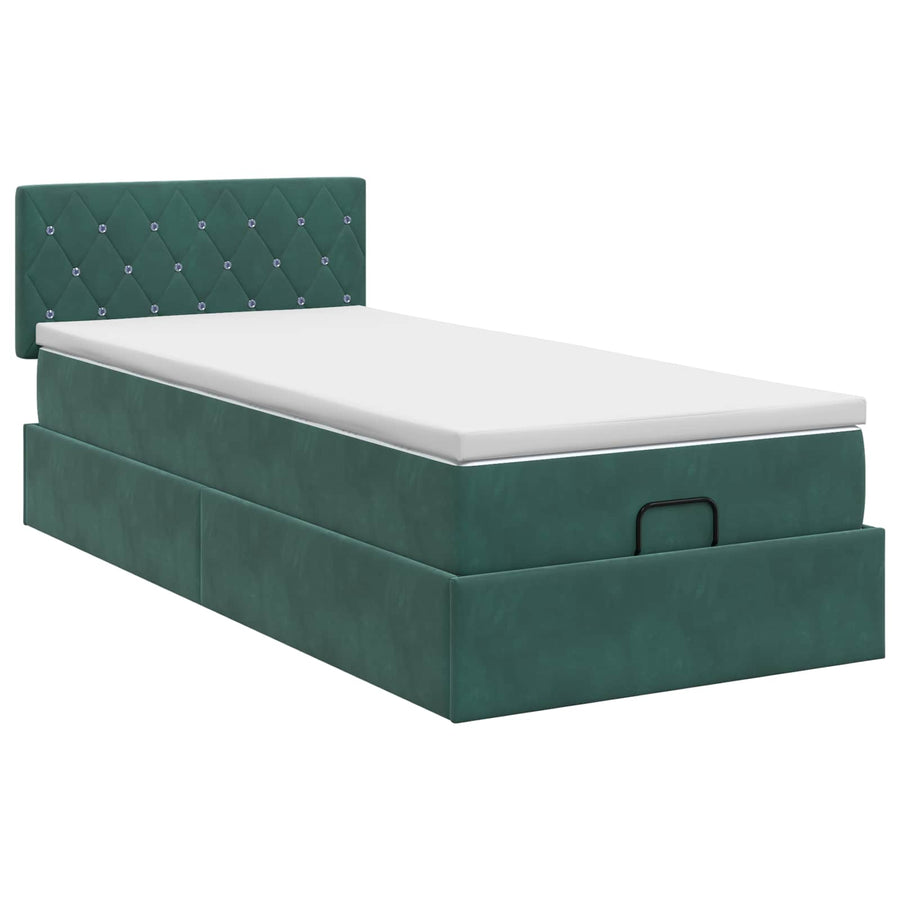 Ottoman bed met matras Donkergroen 80 x 200 cm Fluweel