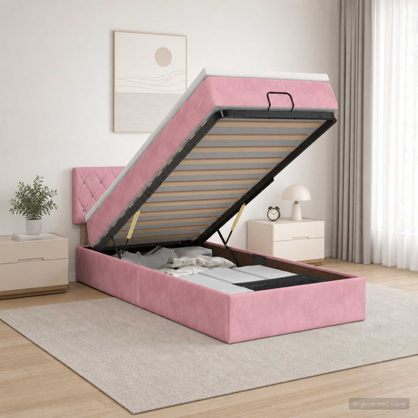 Ottoman Bed met Matrassen en LED Roze 100 x 200 cm fluweel