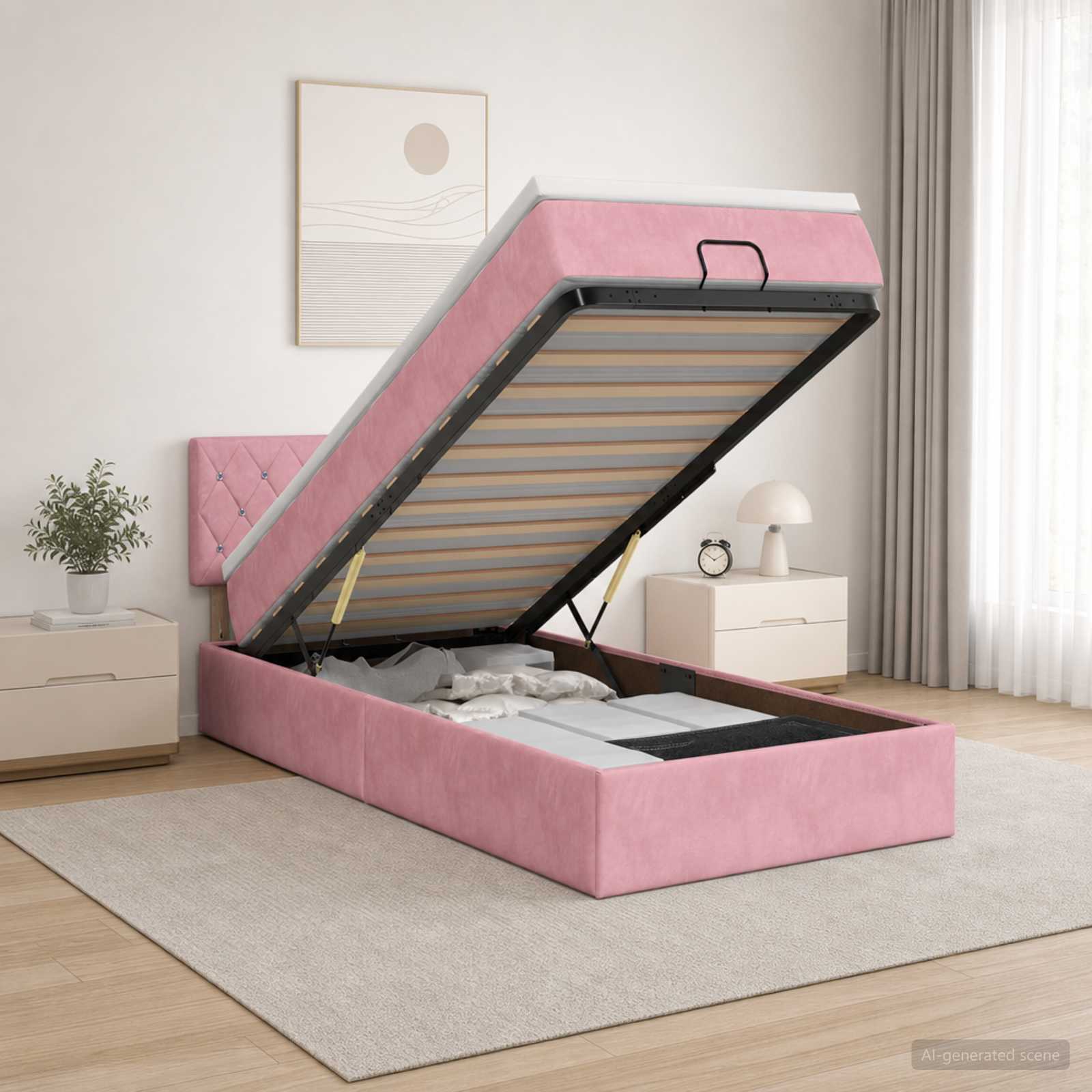 Ottoman Bed met Matrassen en LED Roze 100 x 200 cm fluweel