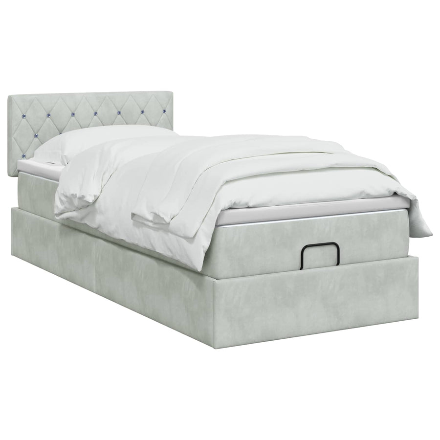 Ottoman bed met matras Lichtgrijs 90 x 190 cm Fluweel