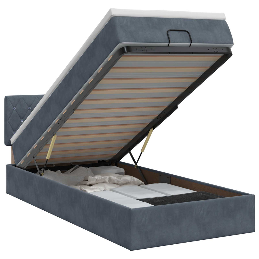 Ottoman bed met matras Donkergrijs 90 x 190 cm Fluweel