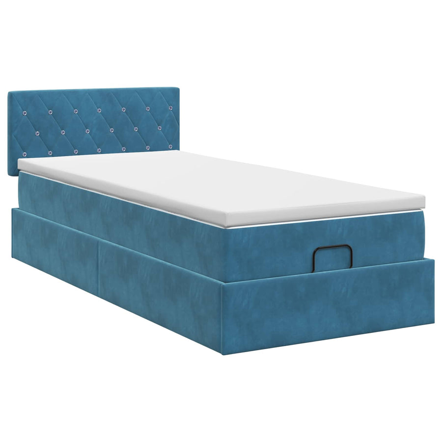Ottoman bed met matras Donkerblauw 90 x 190 cm Fluweel
