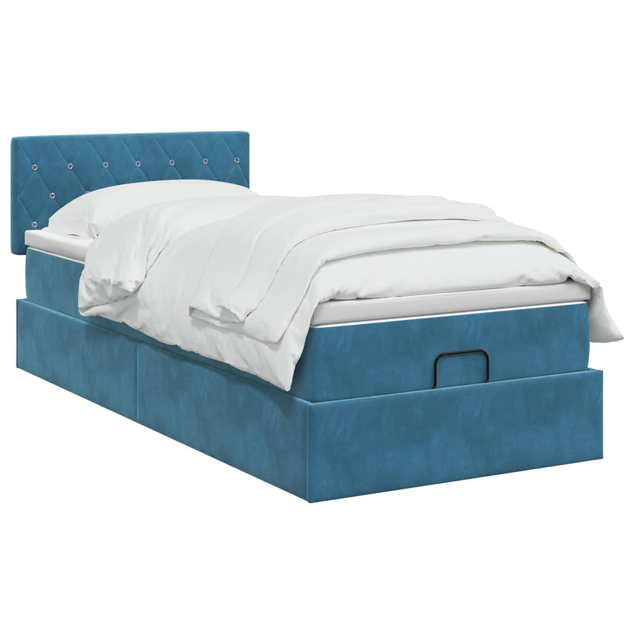 Ottoman bed met matras Donkerblauw 90 x 190 cm Fluweel