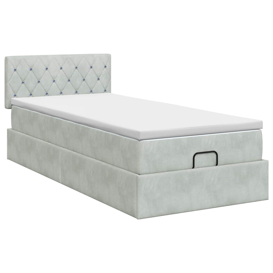 Ottoman bed met matras Lichtgrijs 90 x 200 cm Fluweel