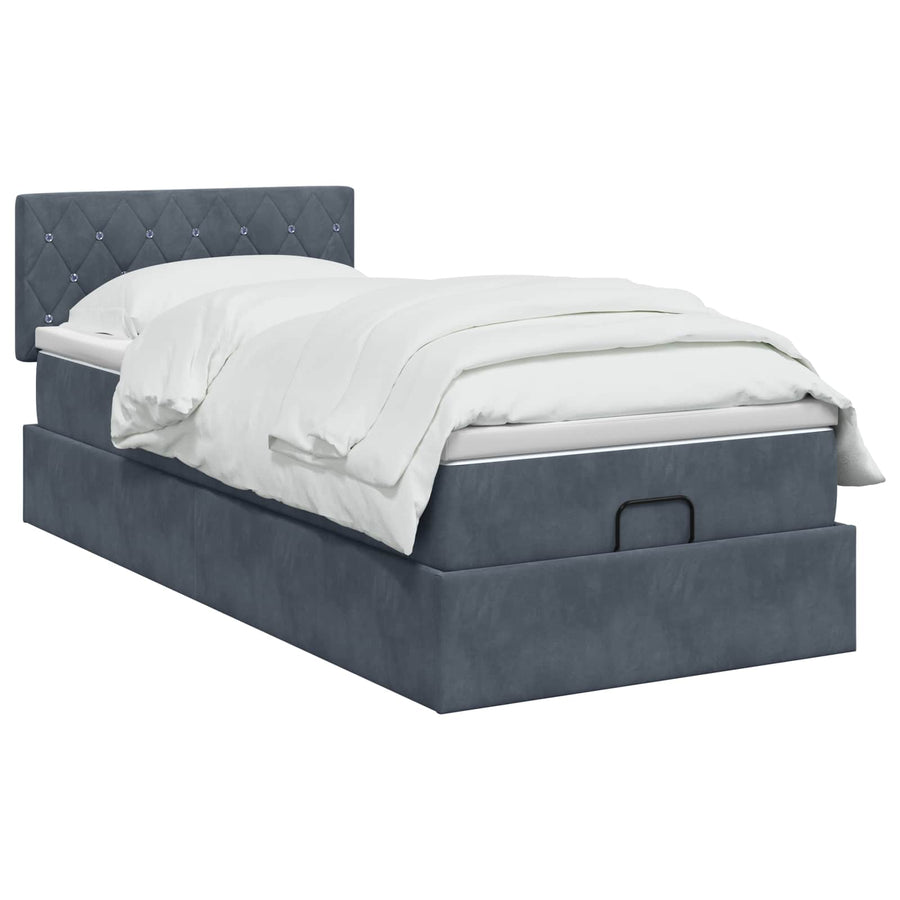 Ottoman bed met matras Donkergrijs 90 x 200 cm Fluweel
