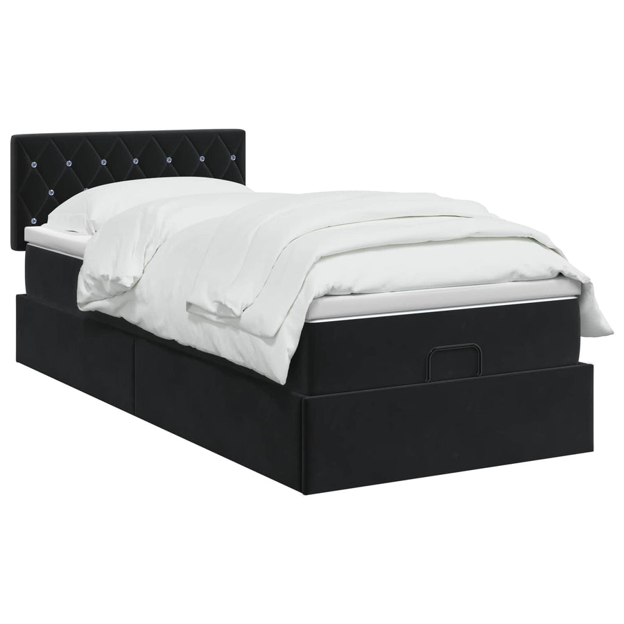 Ottoman bed met matras met hoofdeinde Zwart 90 x 200 cm Fluweel