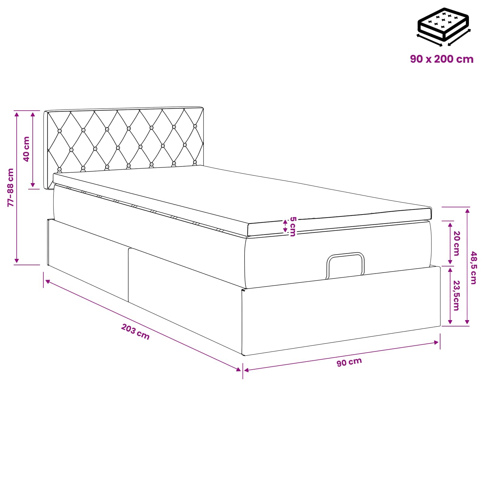 Ottoman bed met matras Donkergroen 90 x 200 cm Fluweel