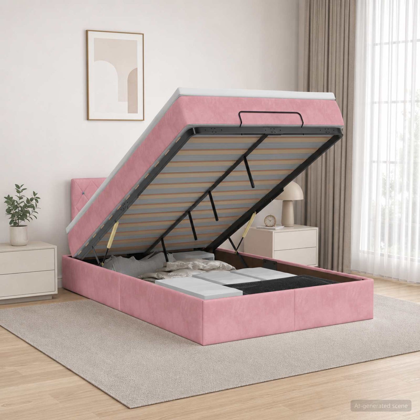 Ottoman Bed met Matrassen en LED Roze 120 x 190 cm fluweel