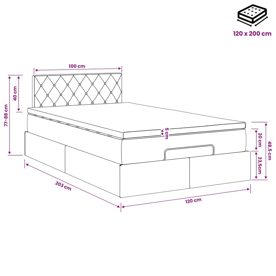 Ottoman bed met matras Donkerblauw 120 x 200 cm Fluweel