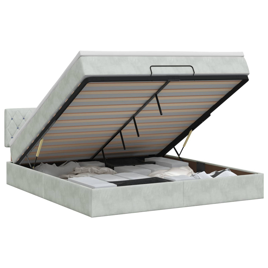 Ottoman bed met matras Lichtgrijs 140 x 190 cm Fluweel