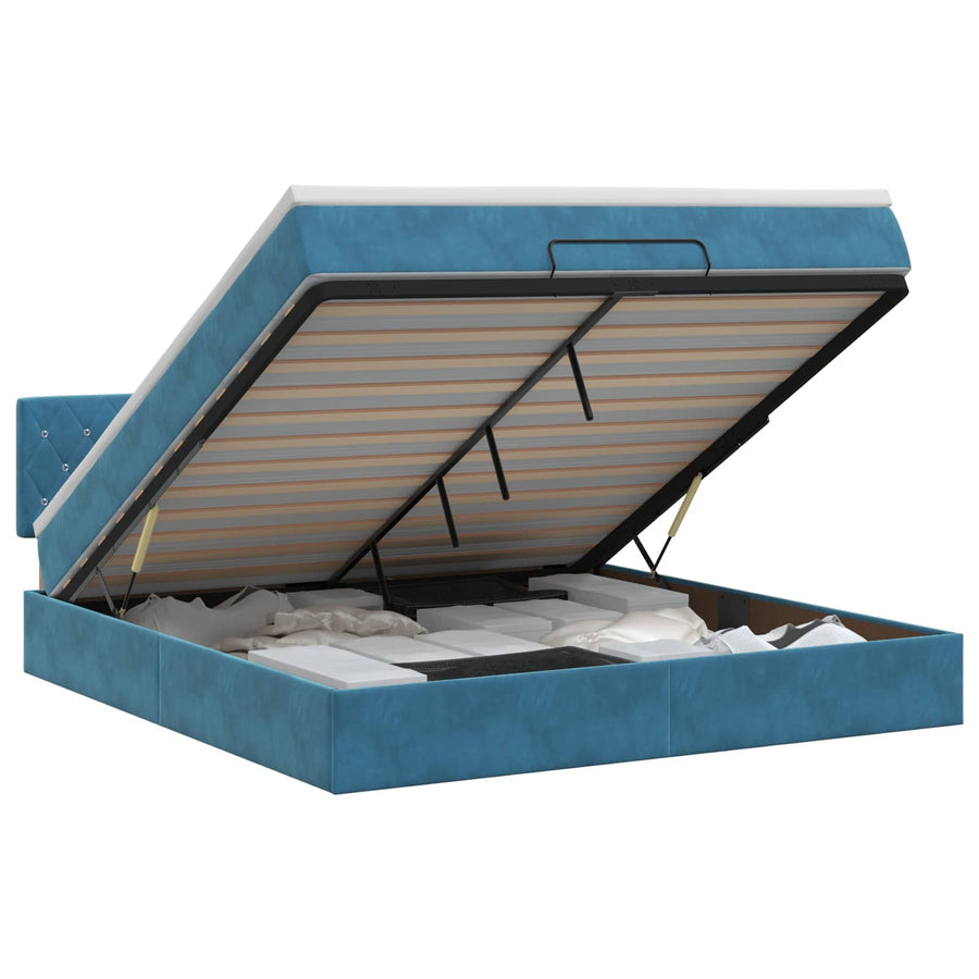 Ottoman bed met matras Donkerblauw 140 x 190 cm Fluweel