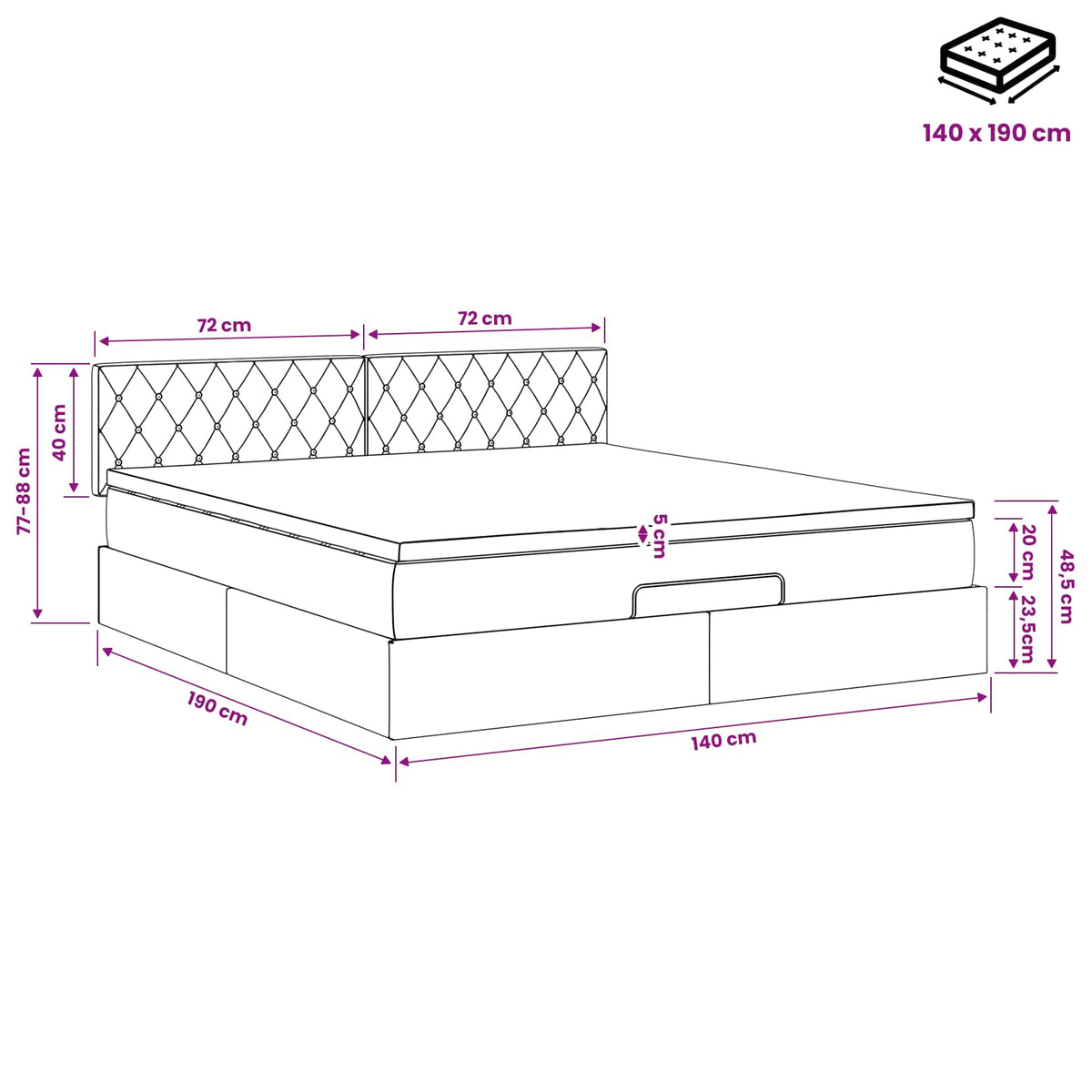 Ottoman bed met matras met hoofdeinde Roze 140 x 190 cm Fluweel