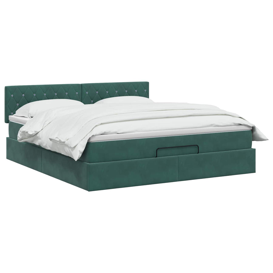 Ottoman bed met matras Donkergroen 140 x 200 cm Fluweel