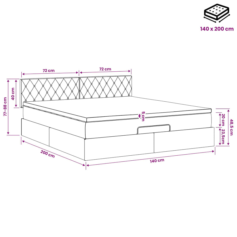 Ottoman bed met matras Donkerblauw 140 x 200 cm Fluweel
