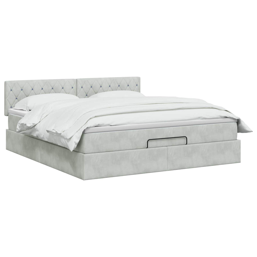 Ottoman bed met matras Lichtgrijs 160 x 200 cm Fluweel