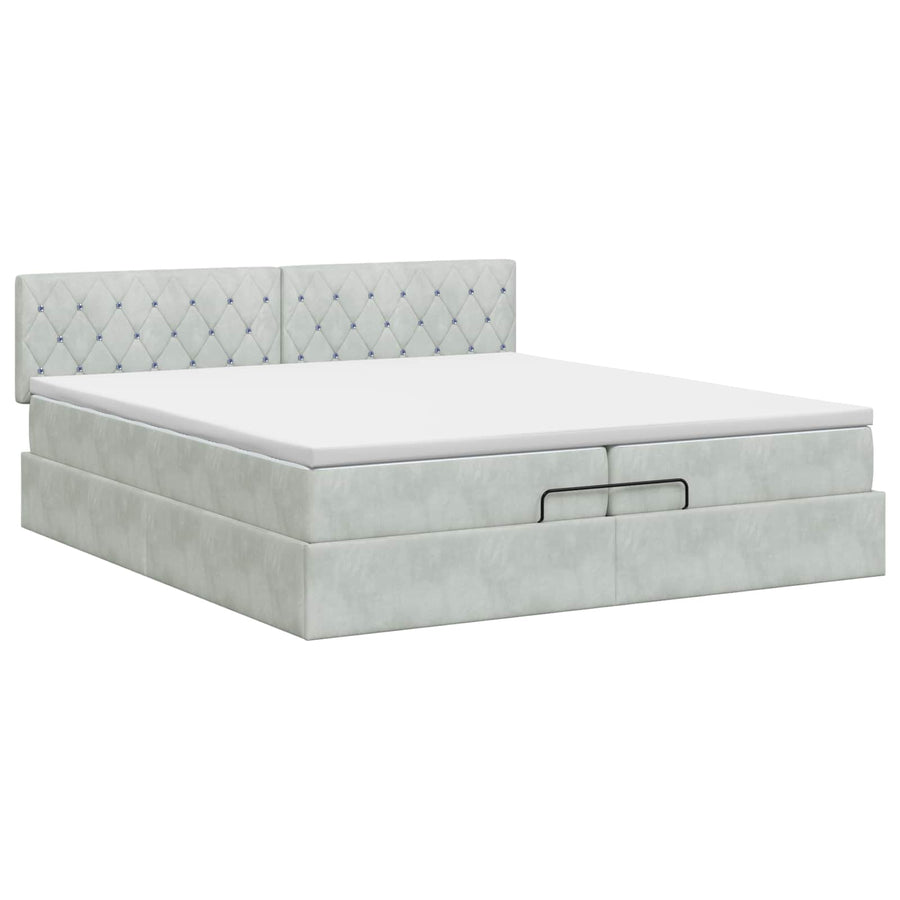Ottoman bed met matras Lichtgrijs 200 x 200 cm Fluweel