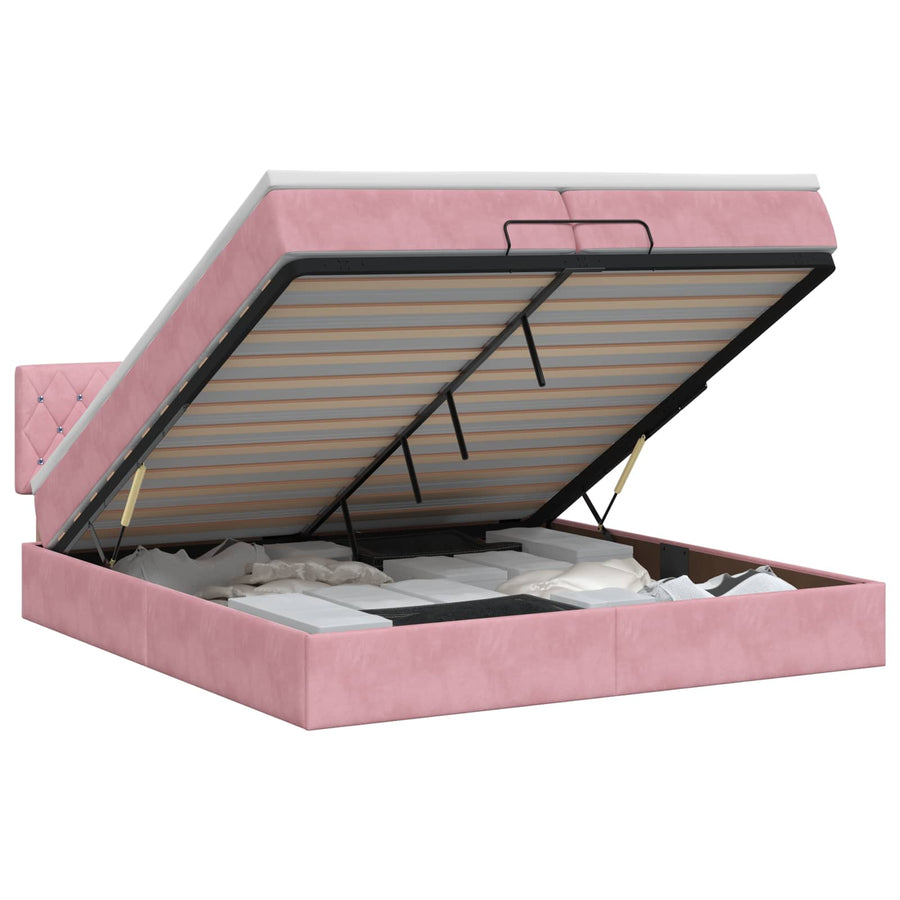 Ottoman bed met matras met hoofdeinde Roze 200 x 200 cm Fluweel
