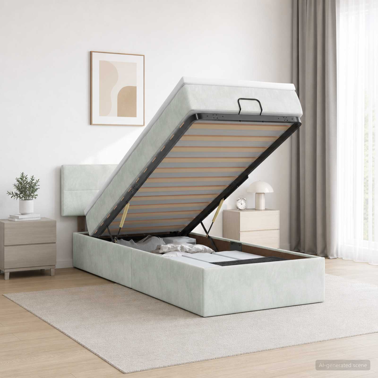 Ottoman Bed met Matrassen en LED Lichtgrijs 80 x 200 cm fluweel