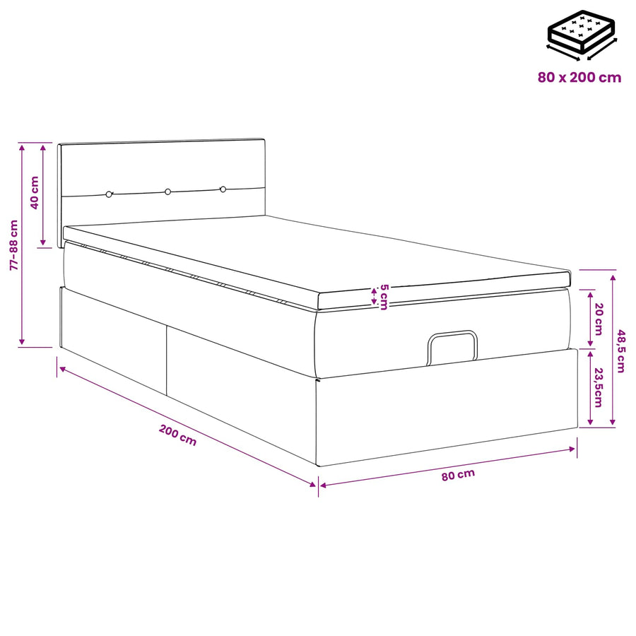 Ottoman bed met matras met hoofdeinde Zwart 80 x 200 cm Fluweel