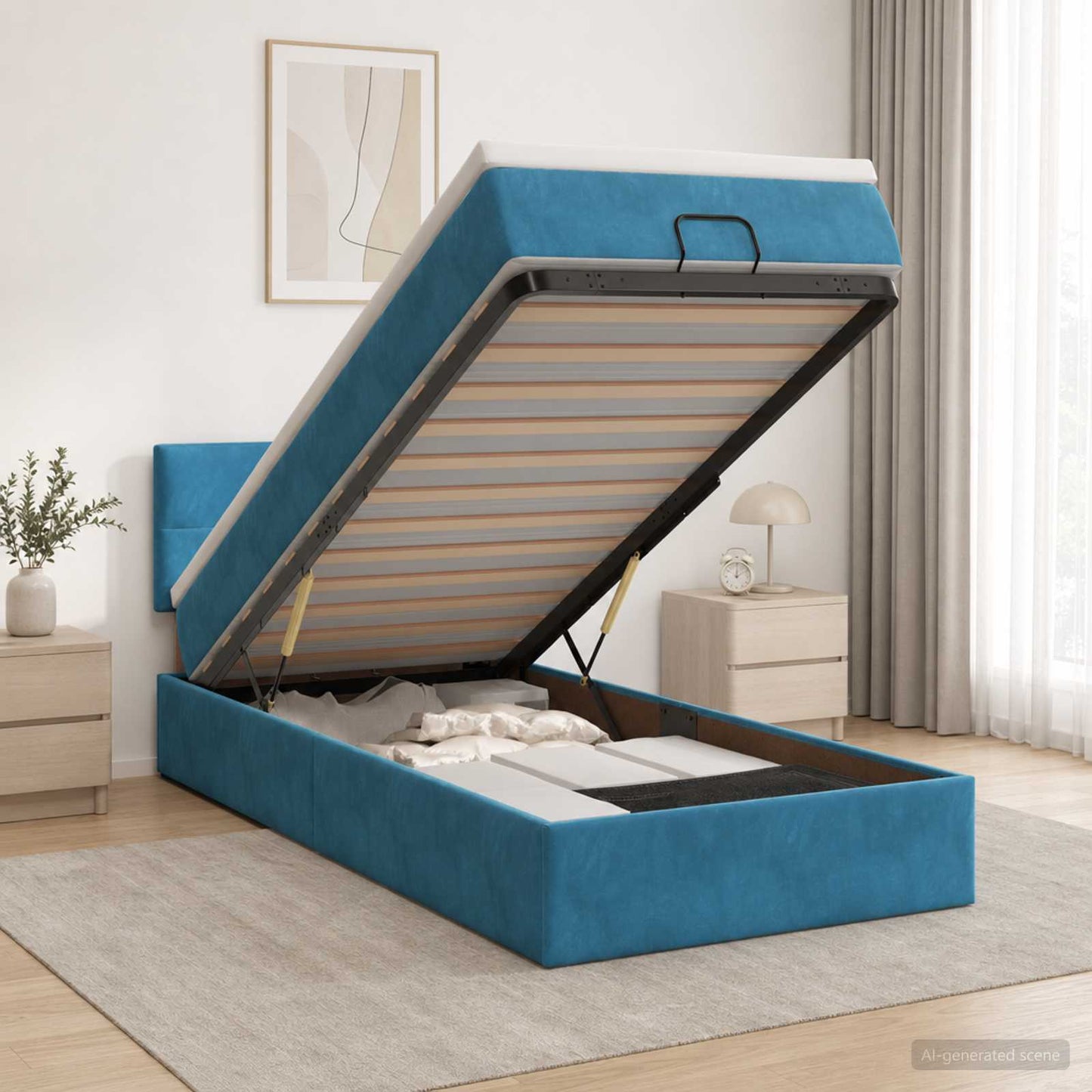 Ottoman bed met matras Donkerblauw 100 x 200 cm Fluweel