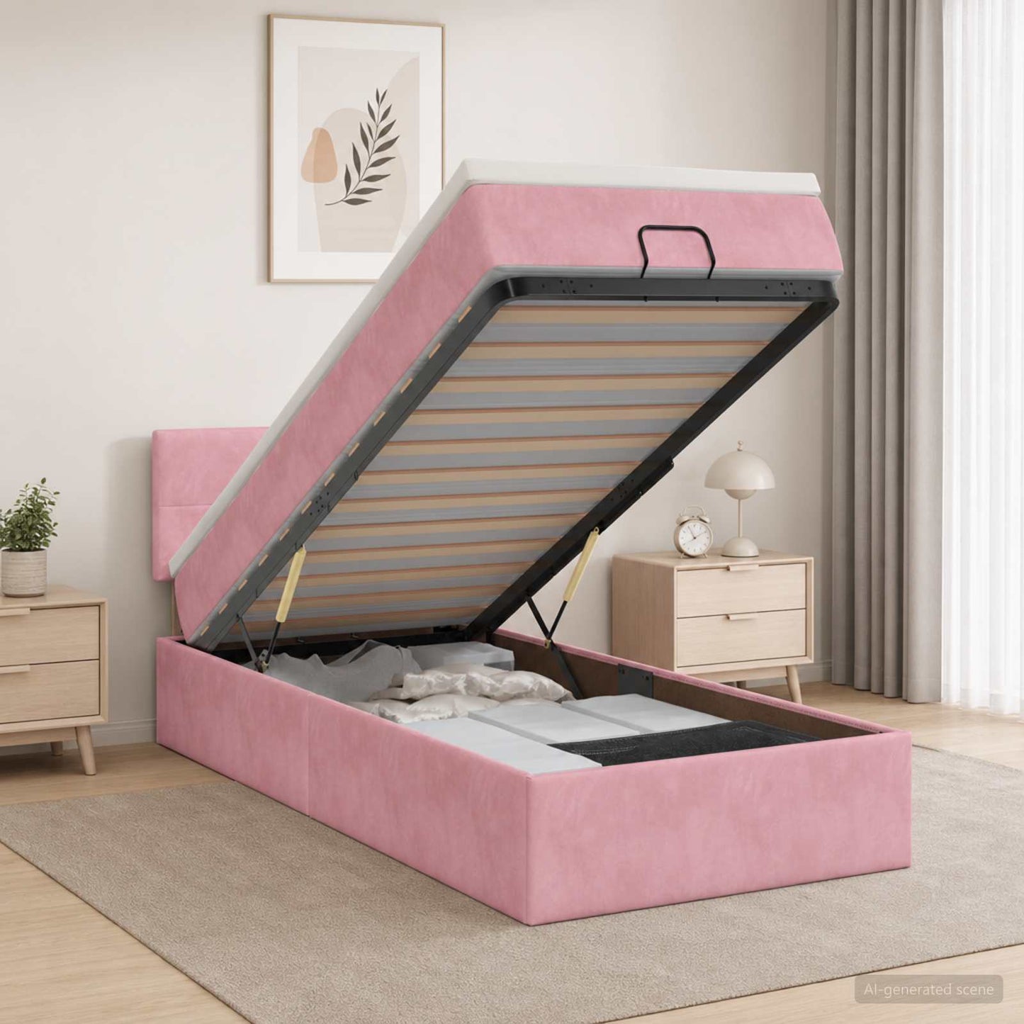 Ottoman Bed met Matrassen en LED Roze 80 x 200 cm fluweel