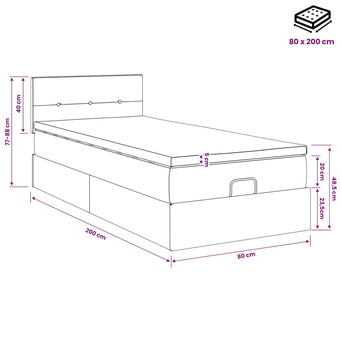 Ottoman bed met matras met hoofdeinde Roze 80 x 200 cm Fluweel
