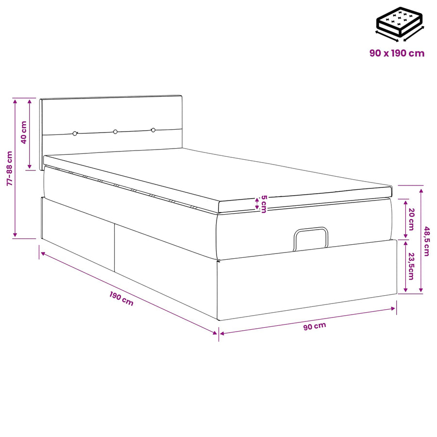Ottoman bed met matras Donkergrijs 90 x 190 cm Fluweel