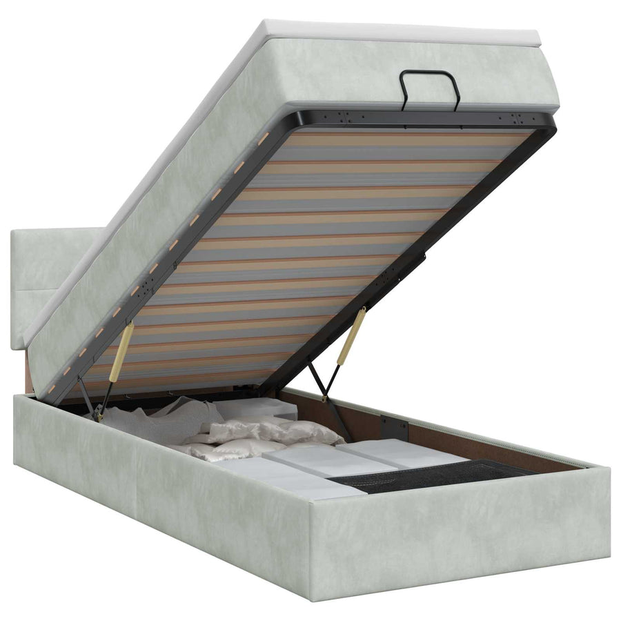Ottoman bed met matras Lichtgrijs 90 x 200 cm Fluweel