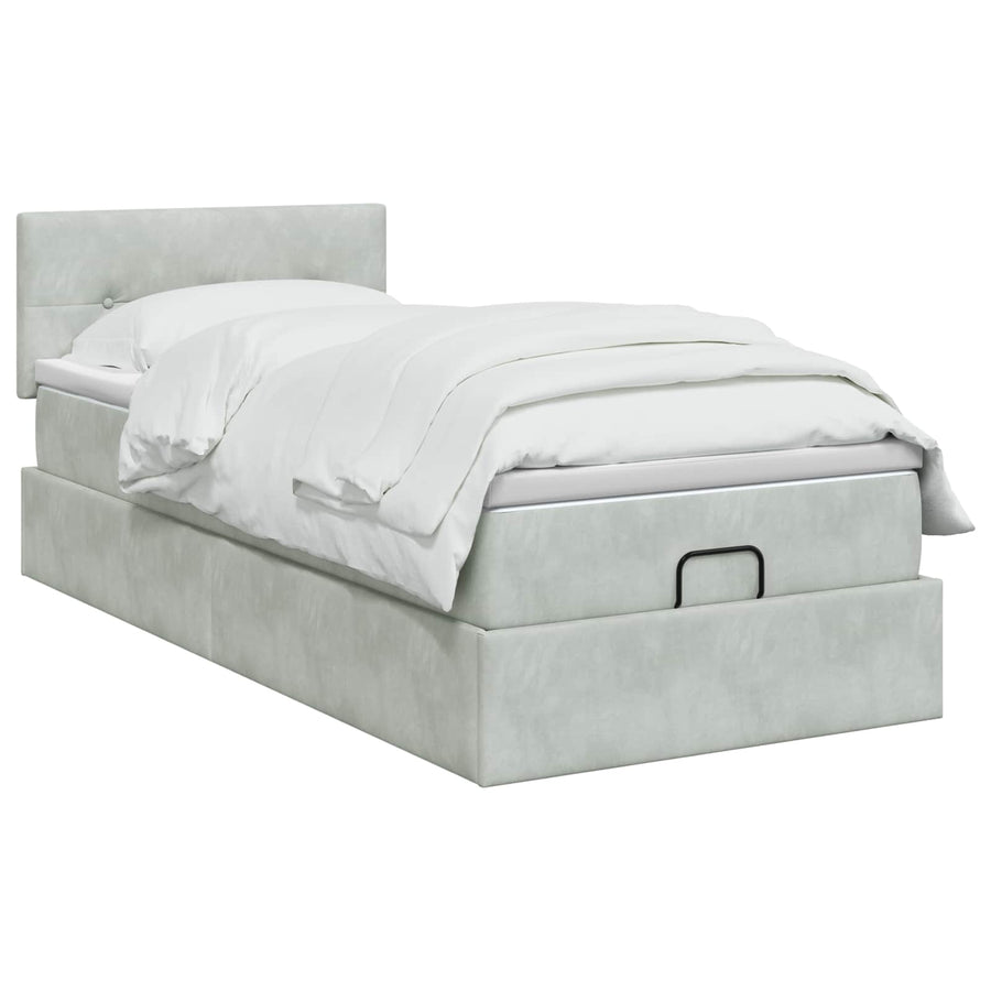 Ottoman bed met matras Lichtgrijs 90 x 200 cm Fluweel