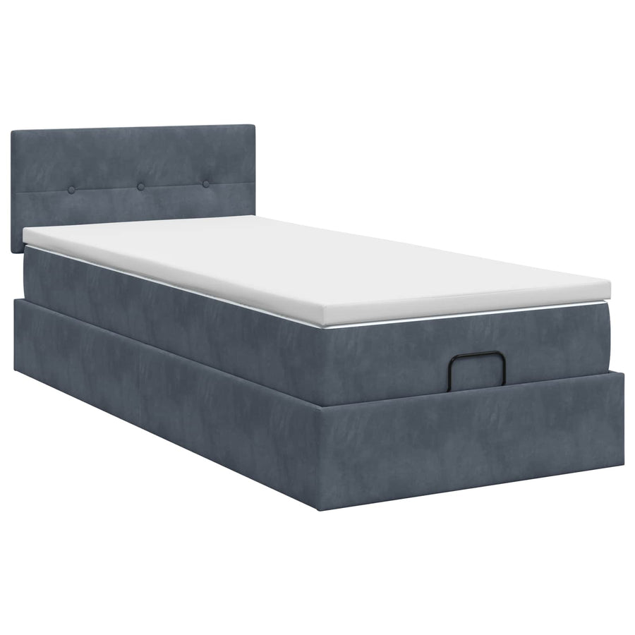 Ottoman bed met matras Donkergrijs 90 x 200 cm Fluweel