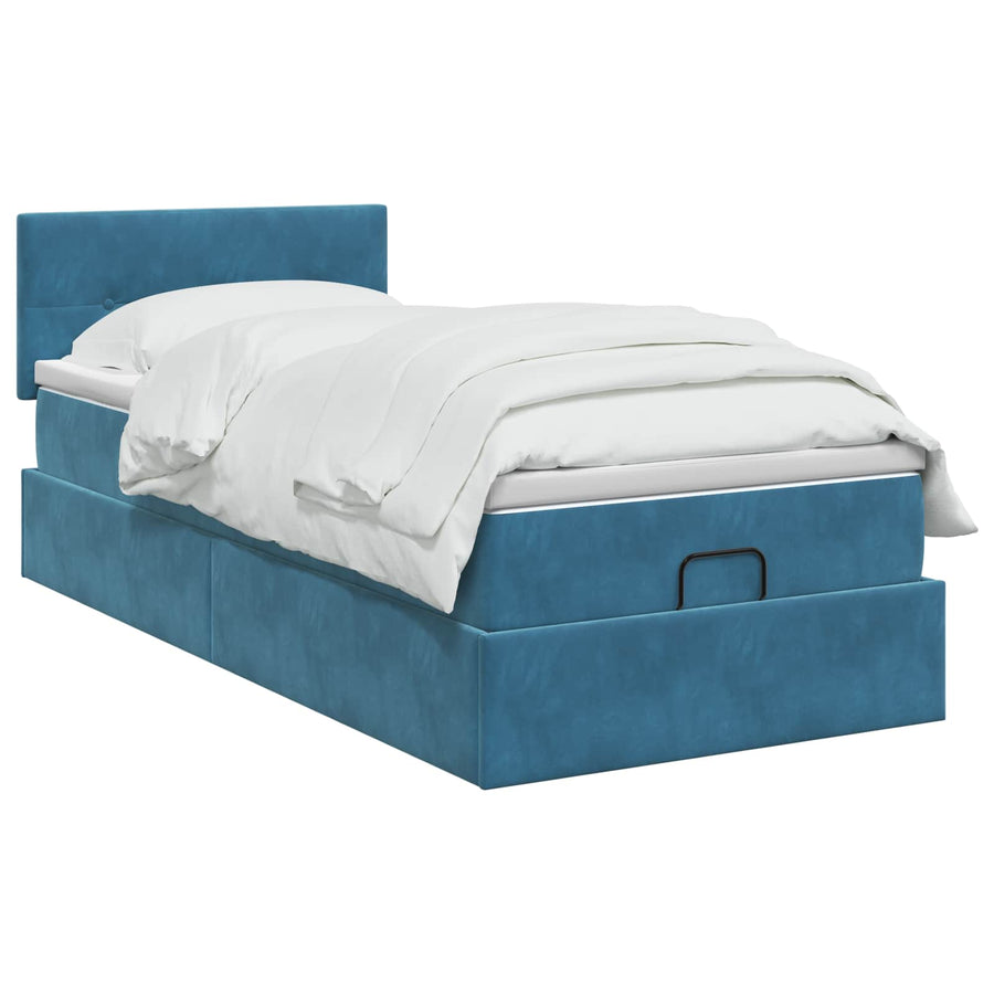 Ottoman bed met matras Donkerblauw 90 x 200 cm Fluweel
