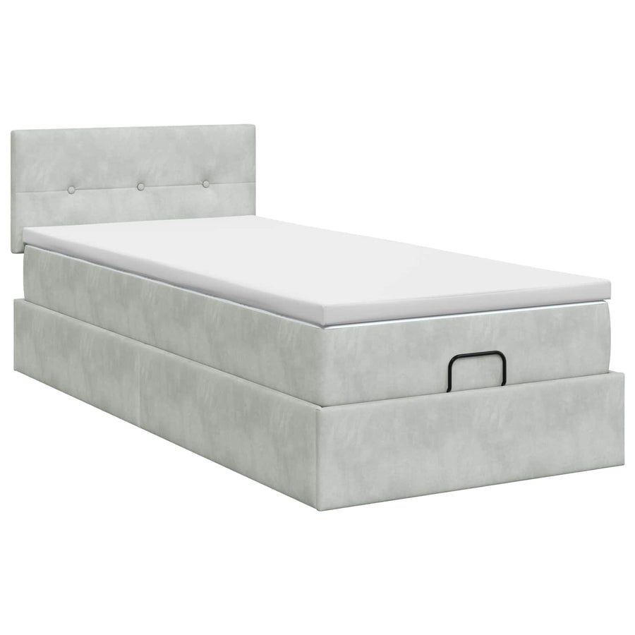 Ottoman bed met matras Lichtgrijs 100 x 200 cm Fluweel