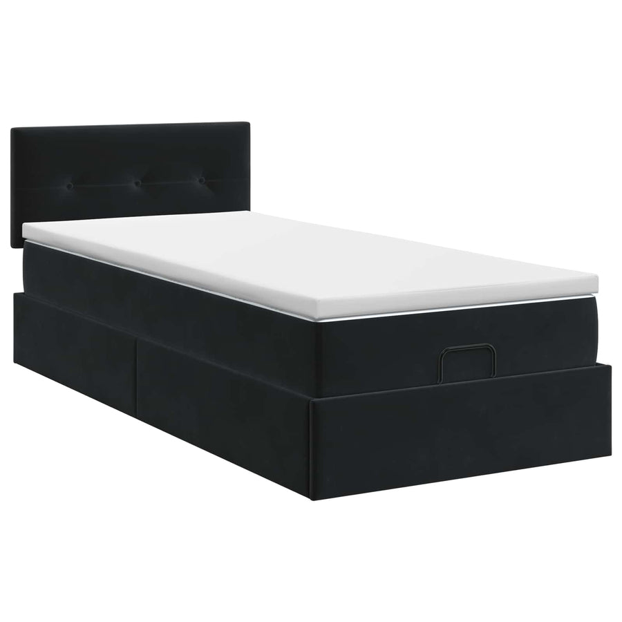 Ottoman bed met matras Zwart 100 x 200 cm Fluweel