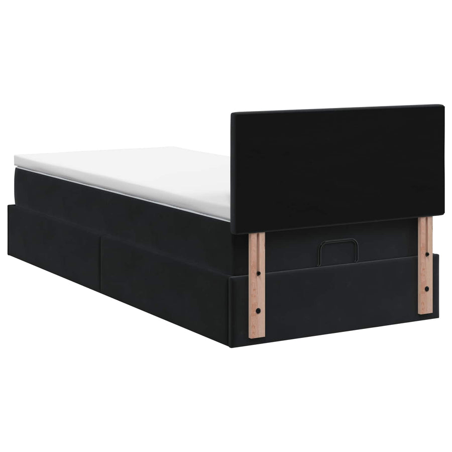 Ottoman bed met matras Zwart 100 x 200 cm Fluweel
