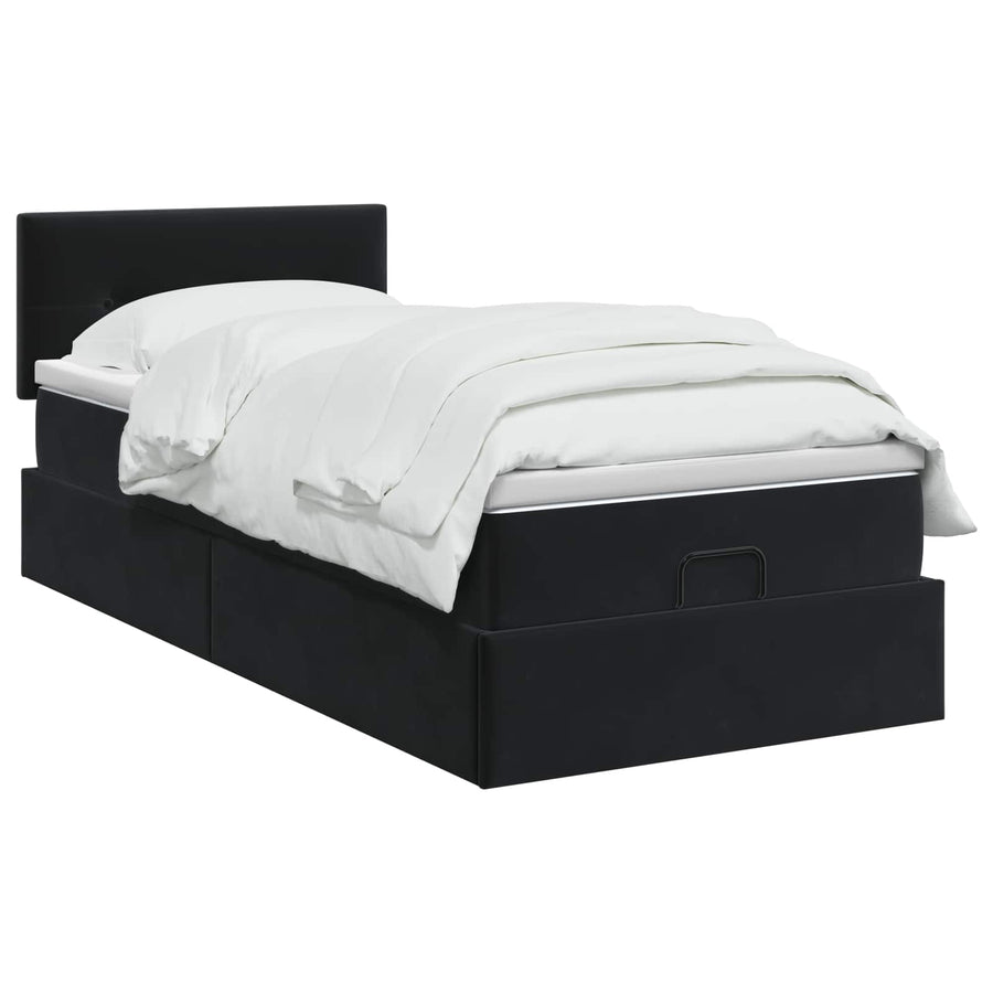 Ottoman bed met matras Zwart 100 x 200 cm Fluweel