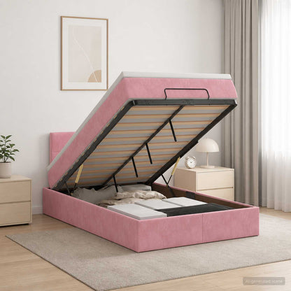 Ottoman Bed met Matrassen en LED Roze 120 x 190 cm fluweel