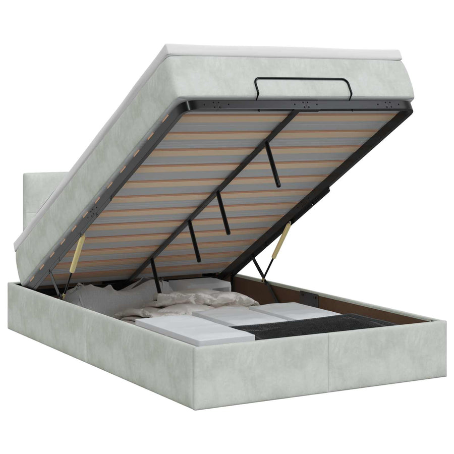 Ottoman bed met matras Lichtgrijs 120 x 200 cm Fluweel
