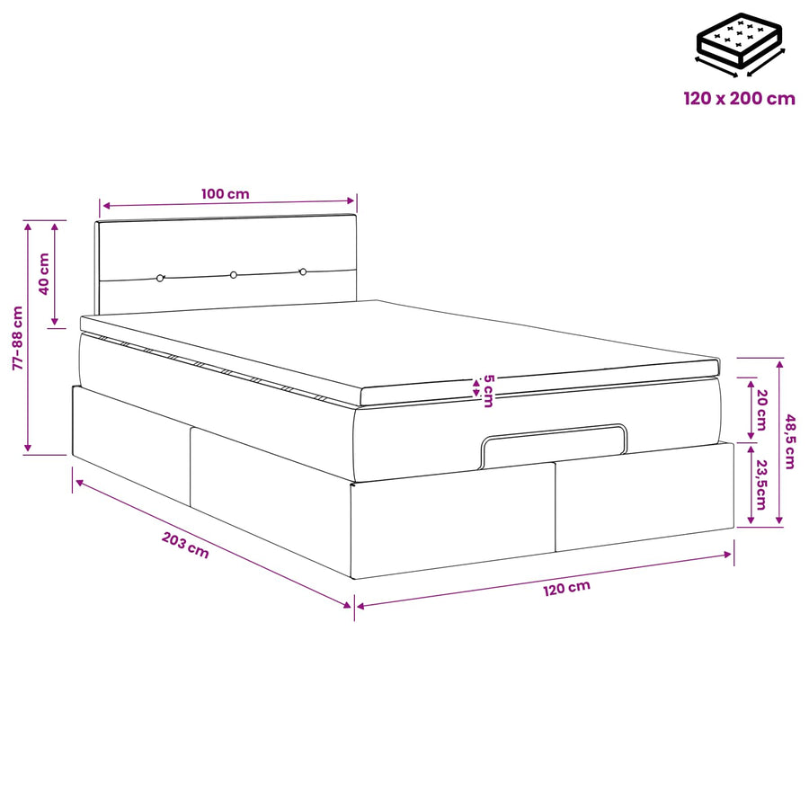 Ottoman bed met matras Lichtgrijs 120 x 200 cm Fluweel
