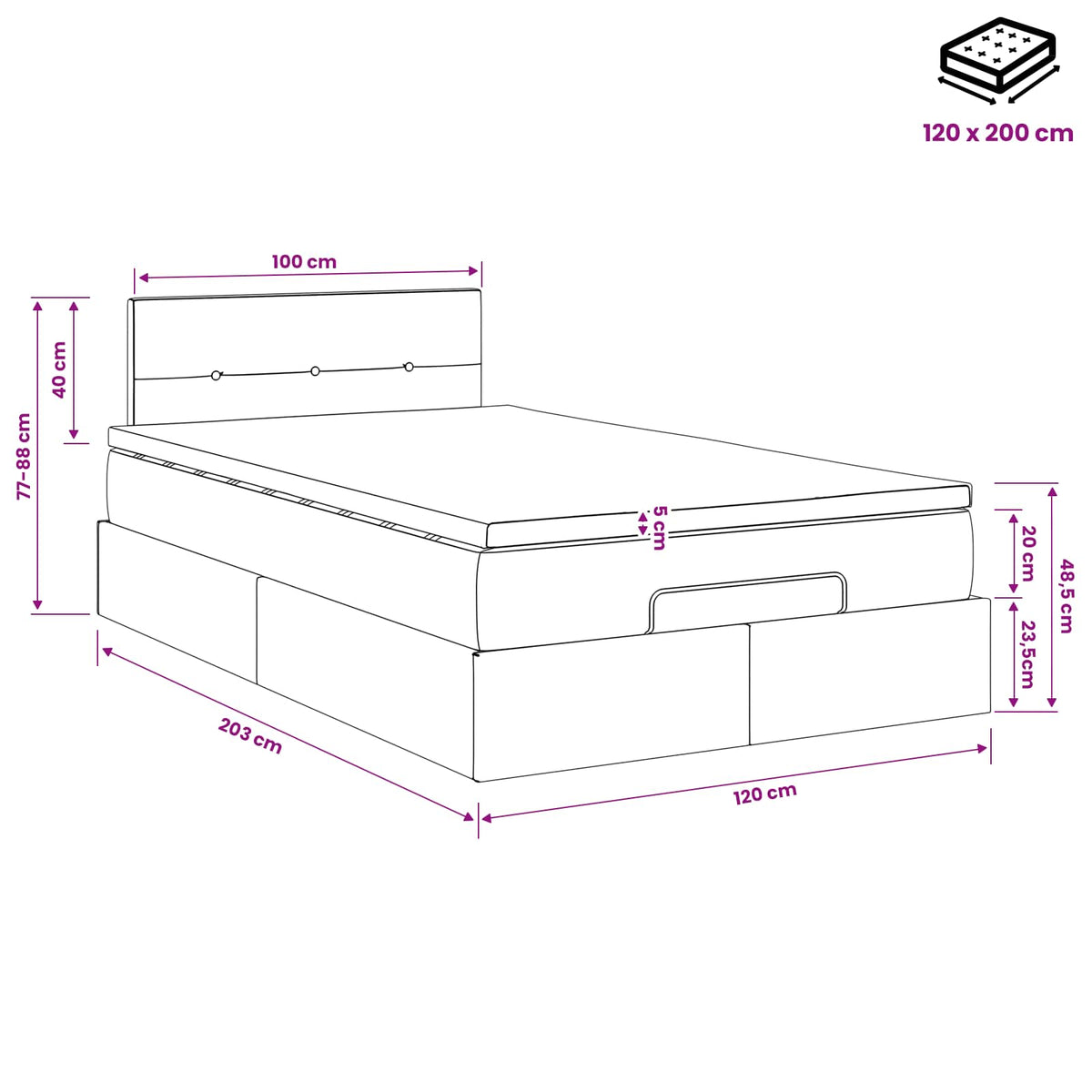 Ottoman bed met matras Donkerblauw 120 x 200 cm Fluweel