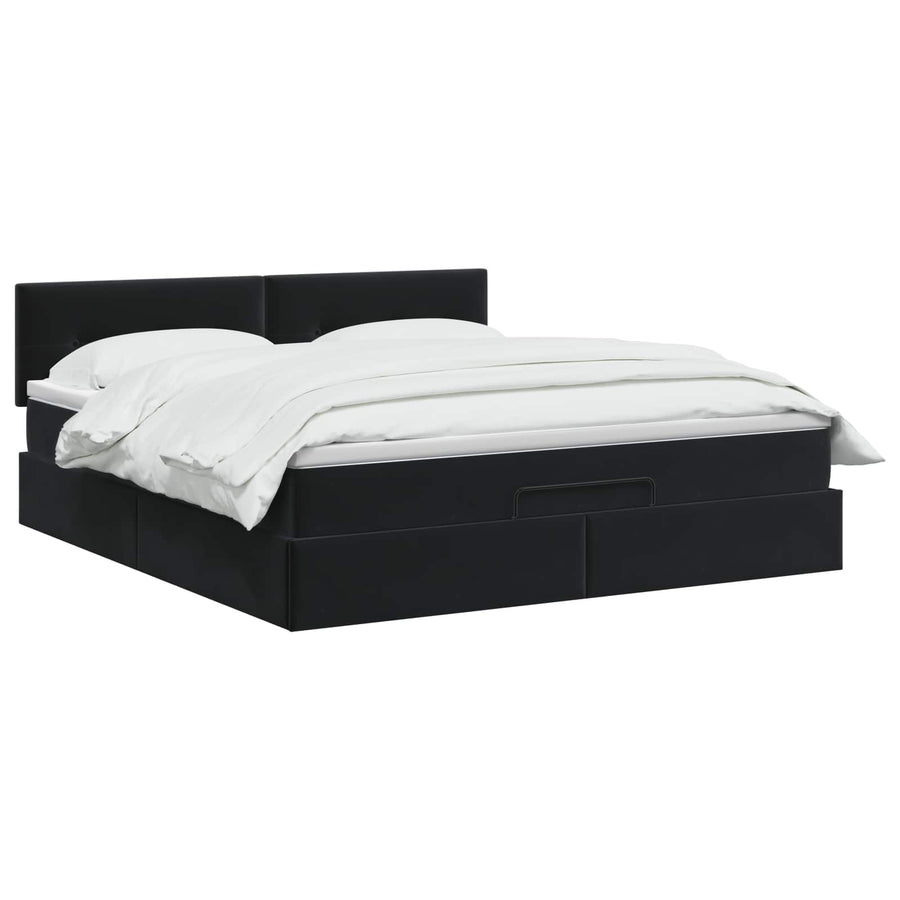 Ottoman bed met matras Zwart 140 x 200 cm Fluweel