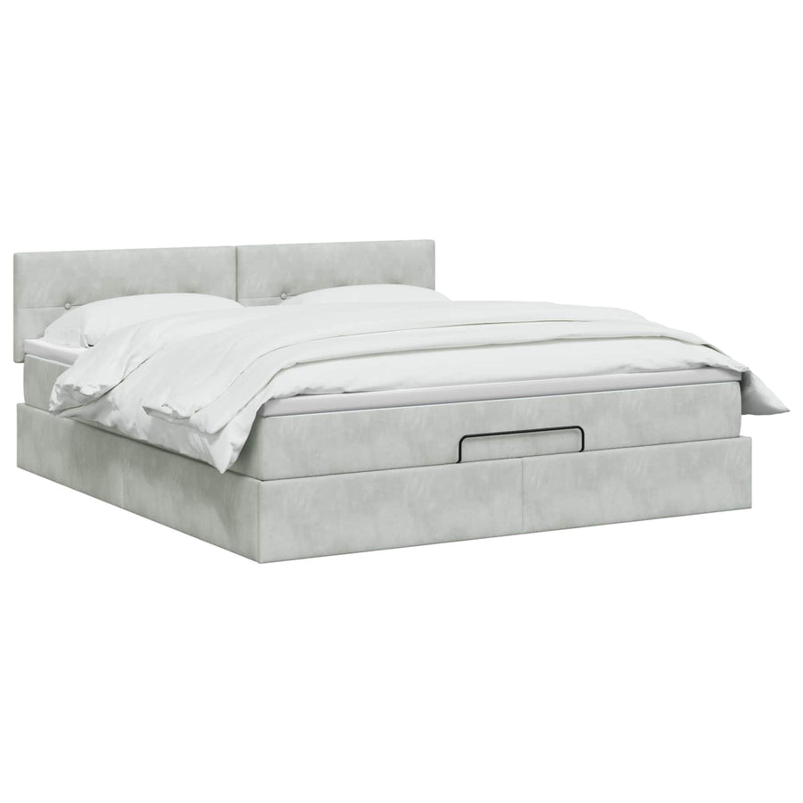 Ottoman bed met matras Lichtgrijs 160 x 200 cm Fluweel