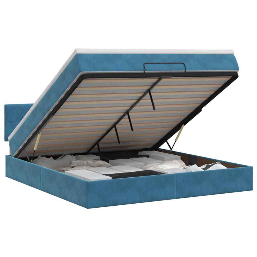 Ottoman bed met matras Donkerblauw 160 x 200 cm Fluweel