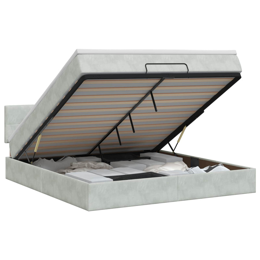 Ottoman bed met matras Lichtgrijs 180 x 200 cm Fluweel