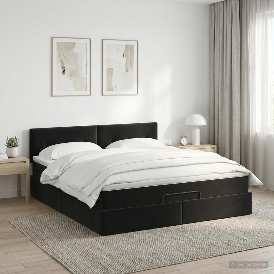 Ottoman bed met matras Zwart 140 x 200 cm Fluweel